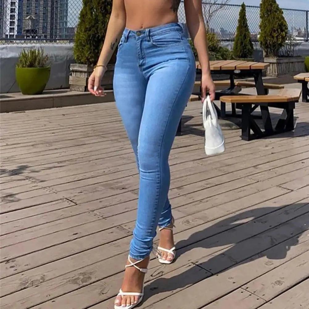 Skinny Pants Long Lasting Slim-fitting Full-Length Leggings Skinny Trousers Mid-Waist Eye-catching Denim Pants for Girl-THAT FASHION STORE