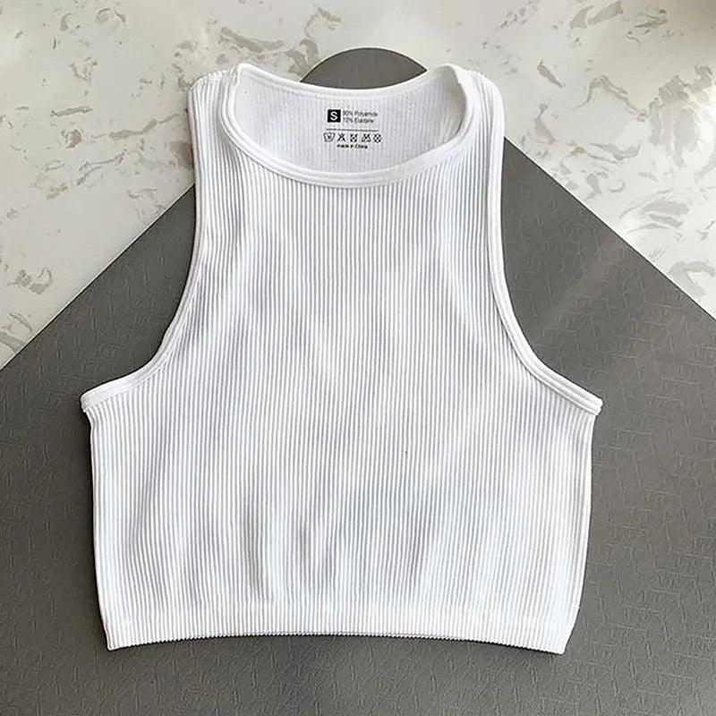 Sleeveless Yoga Short Shirts Running Sports Gym Women Tops Fitness Running Moisture Breathable Seamless Knitted Vest-THAT FASHION STORE