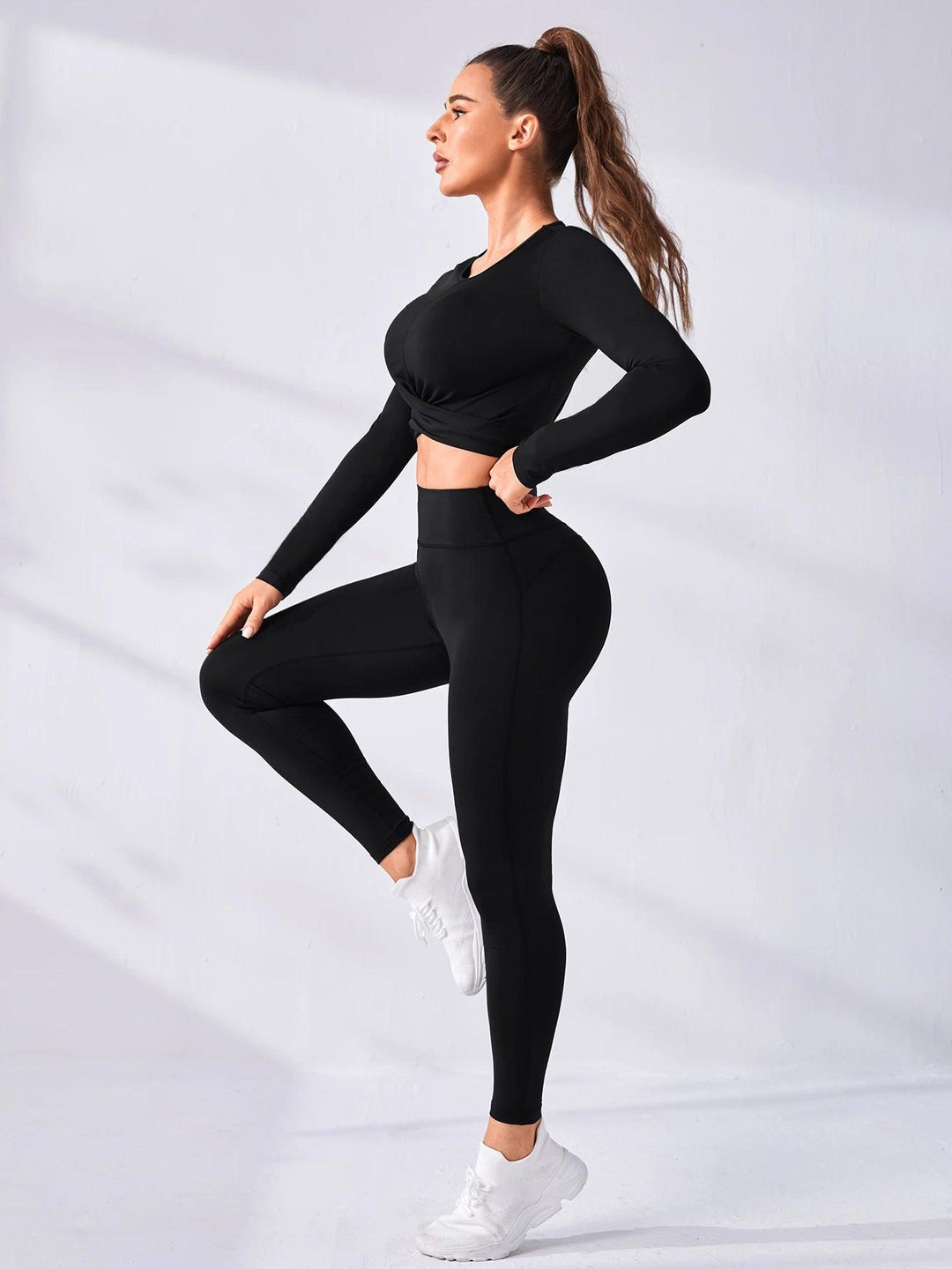 2 Pieces Long Sleeve Yoga Pilates Sports Suits Quick Dry Elastic Slim Fit Tracksuit Running Workout Breathable Training Wear-THAT FASHION STORE