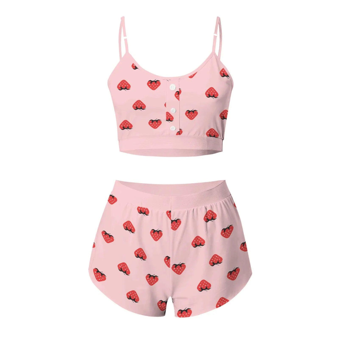 Swimsuit Women's 2-Piece Set Fashion Strawberry Print Lace Lace Sling Two-Piece Set Home Clothes Sweet Pajamas-THAT FASHION STORE