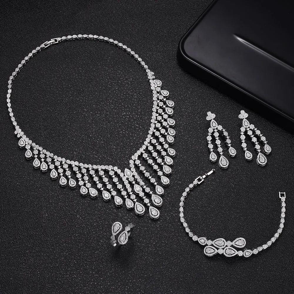 2023 New 4-piece Cubic Zirconia Bridal Wedding Set Dubai Women's Wedding Jewelry Set Nigeria Africa Necklace Earring Set-THAT FASHION STORE