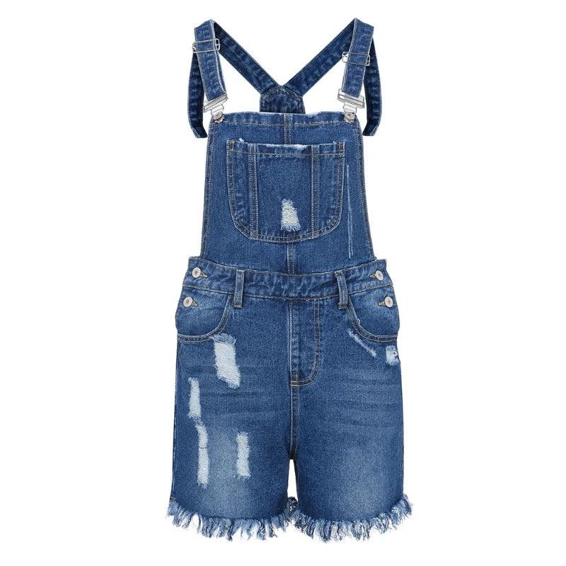 Sexy Ripped Hole Denim Overalls Women 2023 Summer Jumpsuit Female One Piece Jeans Playsuit Straps Shorts Rompers Streetwear-THAT FASHION STORE