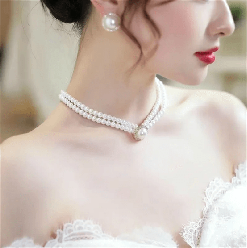 Elegant Big White Imitation Pearl Necklace Earring Ring Jewelry Set Crystal Jewelry Fashion Wedding Bridal Accessory Set Gifts-THAT FASHION STORE