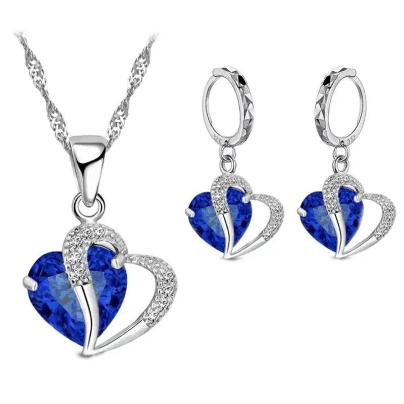 Luxury Women 925 Sterling Silver Cubic Zircon Necklace Pendant Earrings Sets Cartilage Piercing Jewelry Wedding Heart Design-THAT FASHION STORE