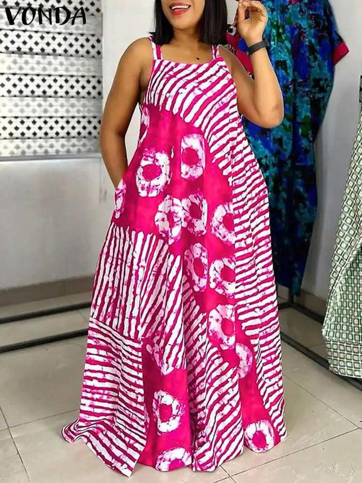 Sexy Sleeveless Dress Bohemian Printed Party Maxi Long Sundress 2024 VONDA Summer Tank Vestidos Beach Loose Casual Robe Oversize-THAT FASHION STORE