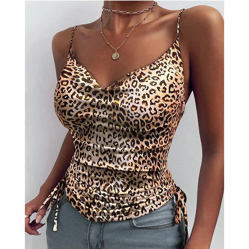 Women Tank Top V Neck Camisole Cami Drawstring Spaghetti Strap Top Loose Sleeveless Blouses Tank Shirt Summer Crop Top-THAT FASHION STORE