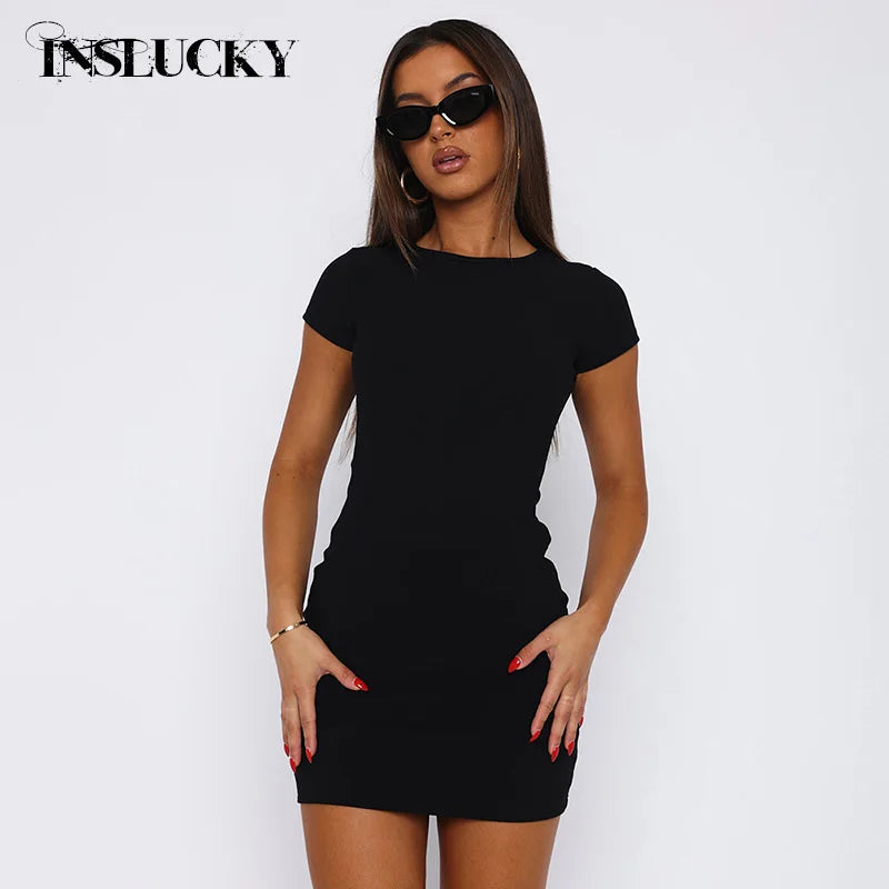 Elegant Black Bodycon Mini Dress for Women - Short Sleeve O-Neck Fashion Wear - THAT FASHION STORE