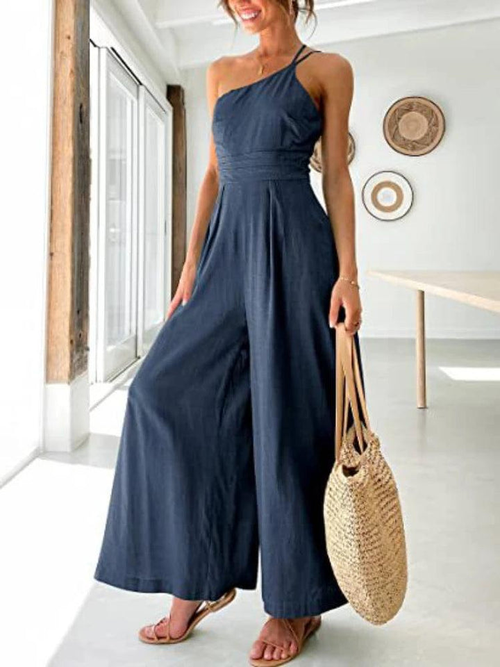 Women's Jumpsuit Single Shoulder Strap Pleated High Jumpsuit-THAT FASHION STORE