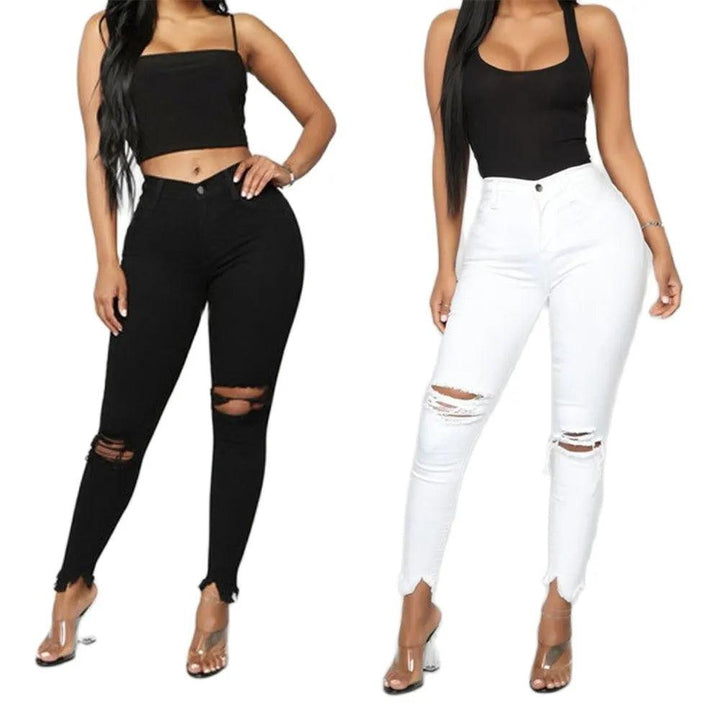 Black and White Ripped Jeans For women Slim denim Jeans Casual Skinny pencil pants Fashion Women's clothing S-3XL Drop Shipping-THAT FASHION STORE