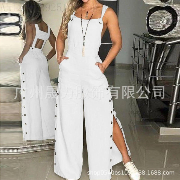 Women's Jumpsuit 2023 New Solid Color Suspenders Sleeveless Wide Leg Straight Pants Fashion Casual Street Clothing-THAT FASHION STORE