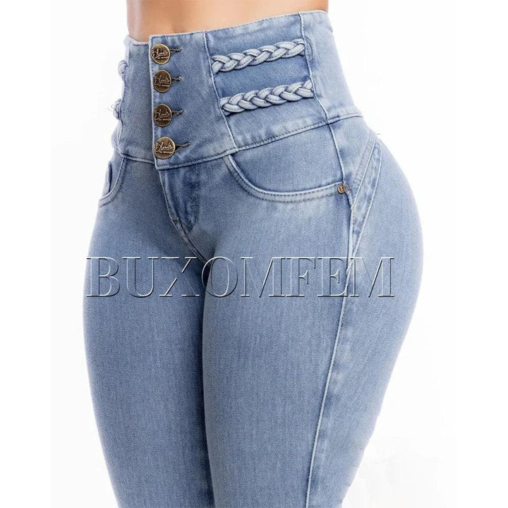 Fashion High Waist Sexy Skinny Stretch Jeans for Women Button Fly Straight Pencil Pants Straight Leg Wrap Hips Daily Trousers-THAT FASHION STORE