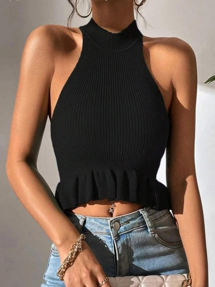 Spring Summer Women Sleeveless Ruffle Hem Crop Knit Top Femme Coquette Casual Knitwear Corset Tank Tops Clothes-THAT FASHION STORE