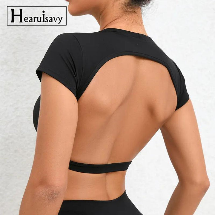 Hearuisavy Sports Shirts Breathable Workout Tops Fitness Sportswear Female Backless Yoga Clothing Sport Crop Tops Women Gym Top-THAT FASHION STORE