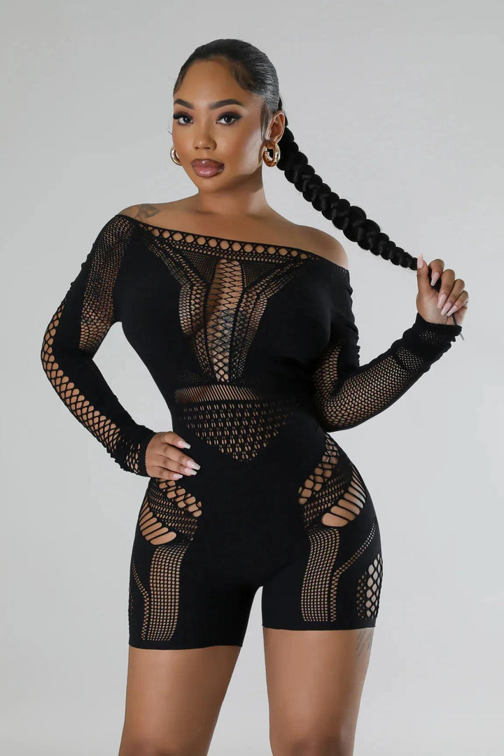 Sexy See Through Women Rompers Solid Long Sleeve Playsuits 2024 Summer Outfits Hollow Out Night Club Party One Piece Overalls-THAT FASHION STORE