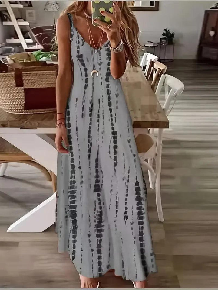 Women's Casual Loose V-neck Tie Dye Printed Spaghetti Maxi Dress Summer Beach Vacation Long Dress-THAT FASHION STORE