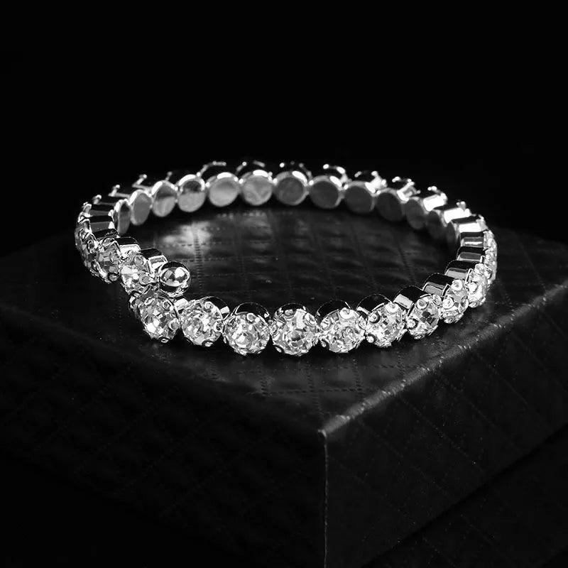 Luxury Round Crystal Jewelry Set for Women Charm Silver Color Bracelet Stud Earring Zircon Chain Necklace Wedding Party Jewelry-THAT FASHION STORE