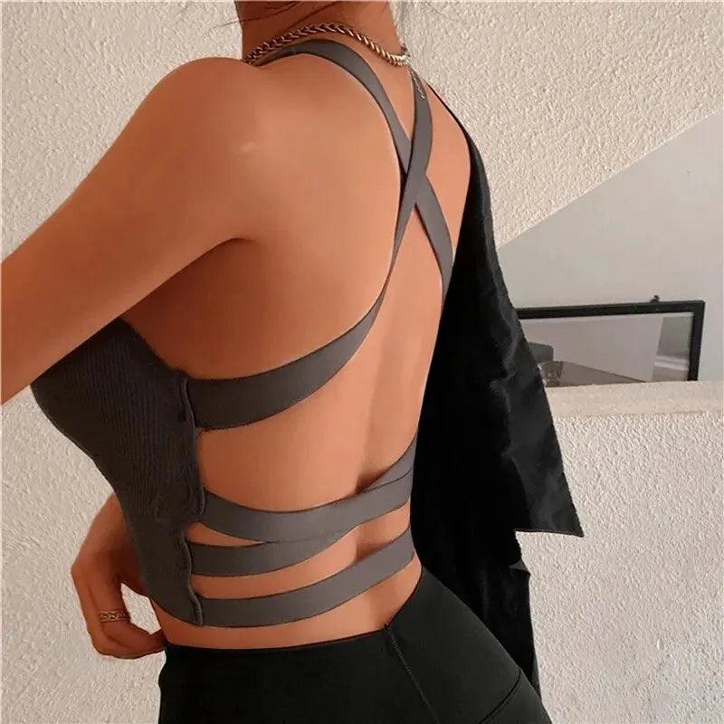 Summer Fashion Sexy Crop Top Women Bra Hollowed Back Cross Strap Yoga Sports Bra Breathable Underwear Female Fitness Vest-THAT FASHION STORE