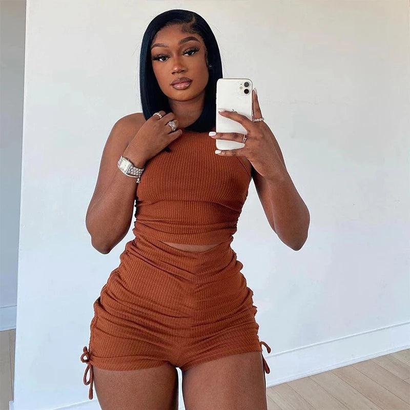 Summer New Sexy Women Jumpsuit Solid Sweet Spicy Sleeveless Drawstring Slim Fit Jumpsuit Fashion Casual Clothing-THAT FASHION STORE