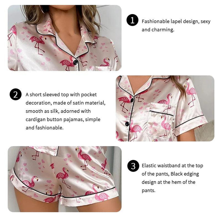 Women's Floral Print Pajama Set Short Sleeve Button Up Top and Elastic Waistband Shorts for Comfortable Sleep and Lounging-THAT FASHION STORE