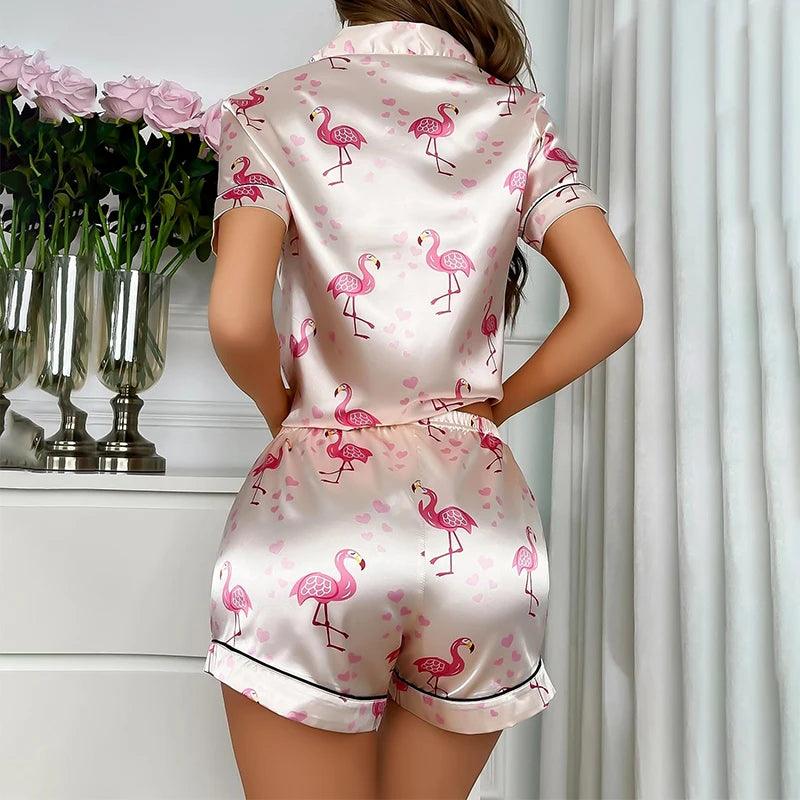 Women's Floral Print Pajama Set Short Sleeve Button Up Top and Elastic Waistband Shorts for Comfortable Sleep and Lounging-THAT FASHION STORE