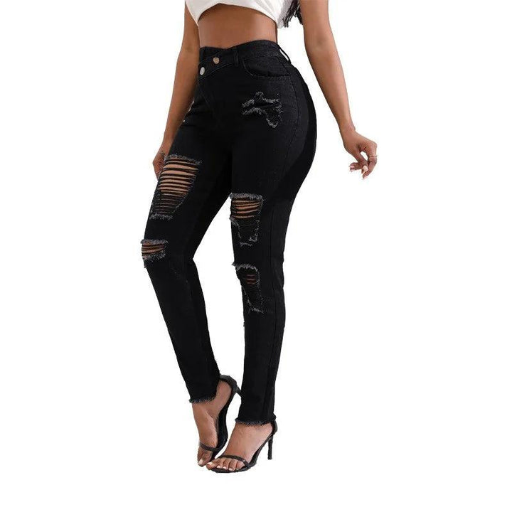 New Sexy Women High Waist Slim Ripped Jeans Hole High Street Trousers Stretch Pencil Pants Trendy Black Leggings Jeans Plus Size-THAT FASHION STORE