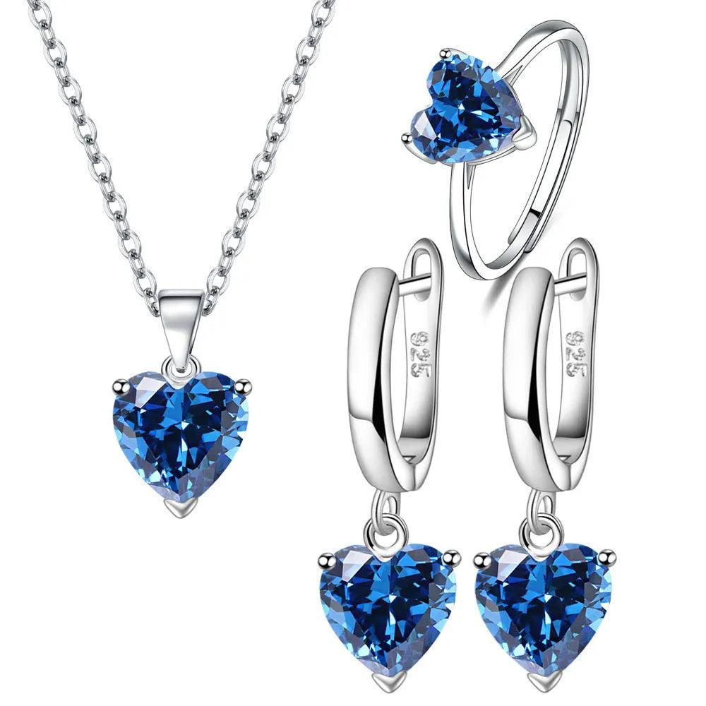 925 Sterling Silver Jewelry Sets For Women Heart Zircon Ring Earrings Necklace Wedding Bridal Elegant Christmas Free Shipping-THAT FASHION STORE