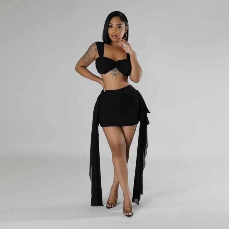 Chic Women's Strapless Ruffled Crop Top and Bodycon Mini Skirt Set for Birthday and Club Parties - THAT FASHION STORE