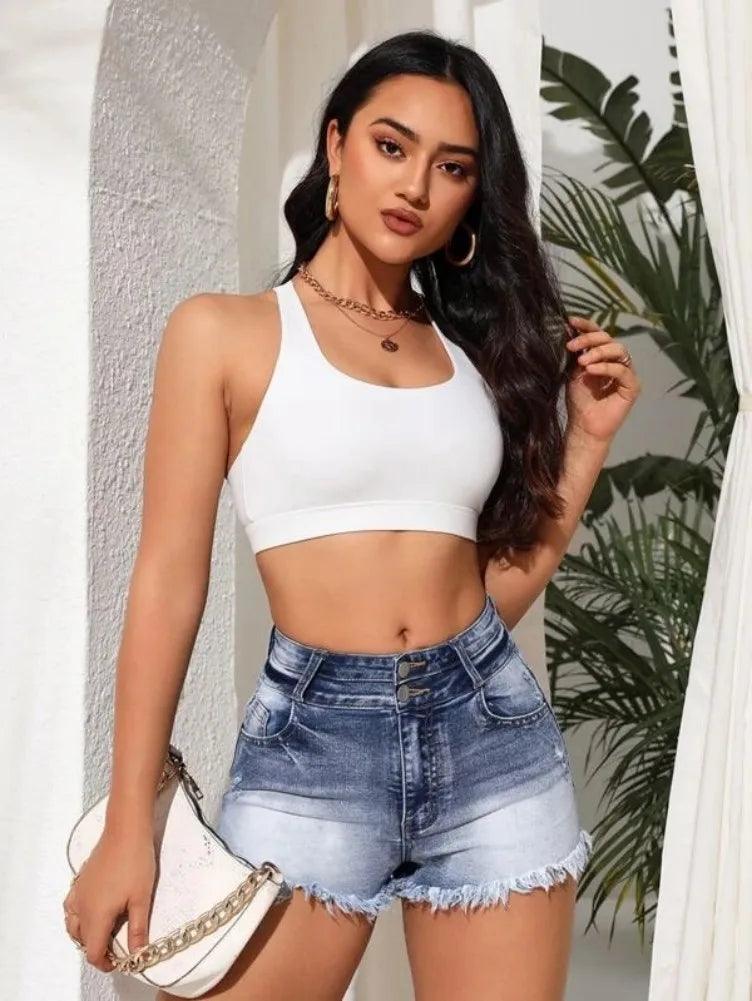 2023 Summer New Fashion Ripped Skinny Denim Shorts For Women Sexy Stretch Tassel Jeans Shorts Casual Female Clothing S-2XL-THAT FASHION STORE