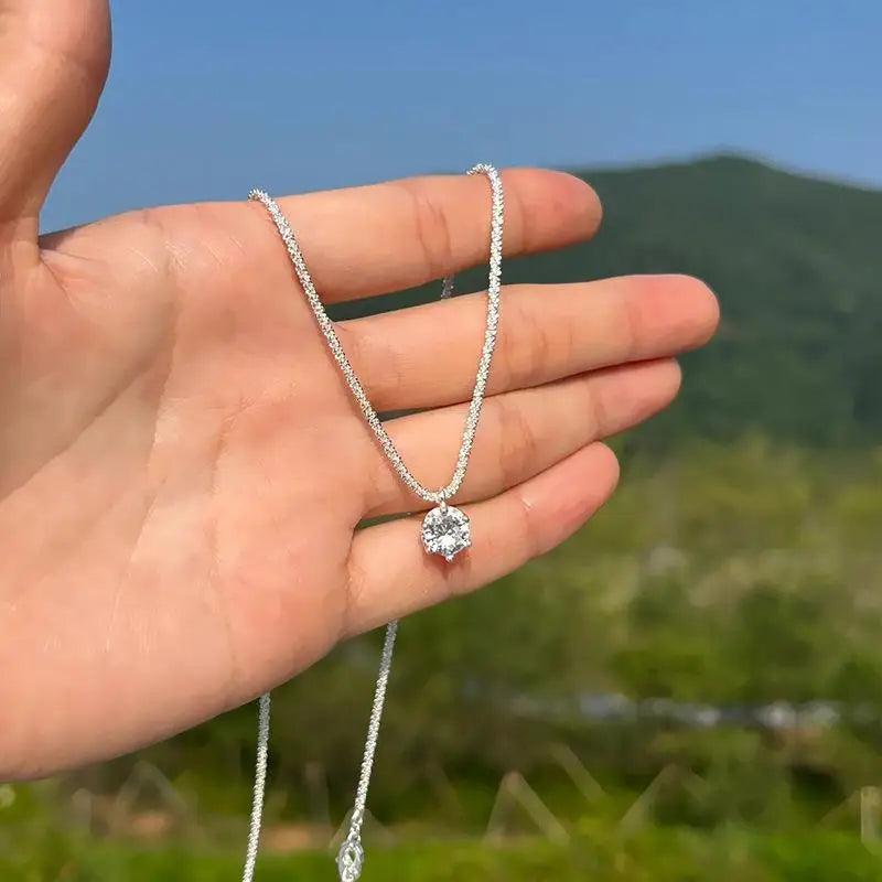 Popular S925 Sterling Silver Sparkling Necklace for Women Light Luxury Round White Diamond Pendant Galaxy Collar Chain Jewelry-THAT FASHION STORE