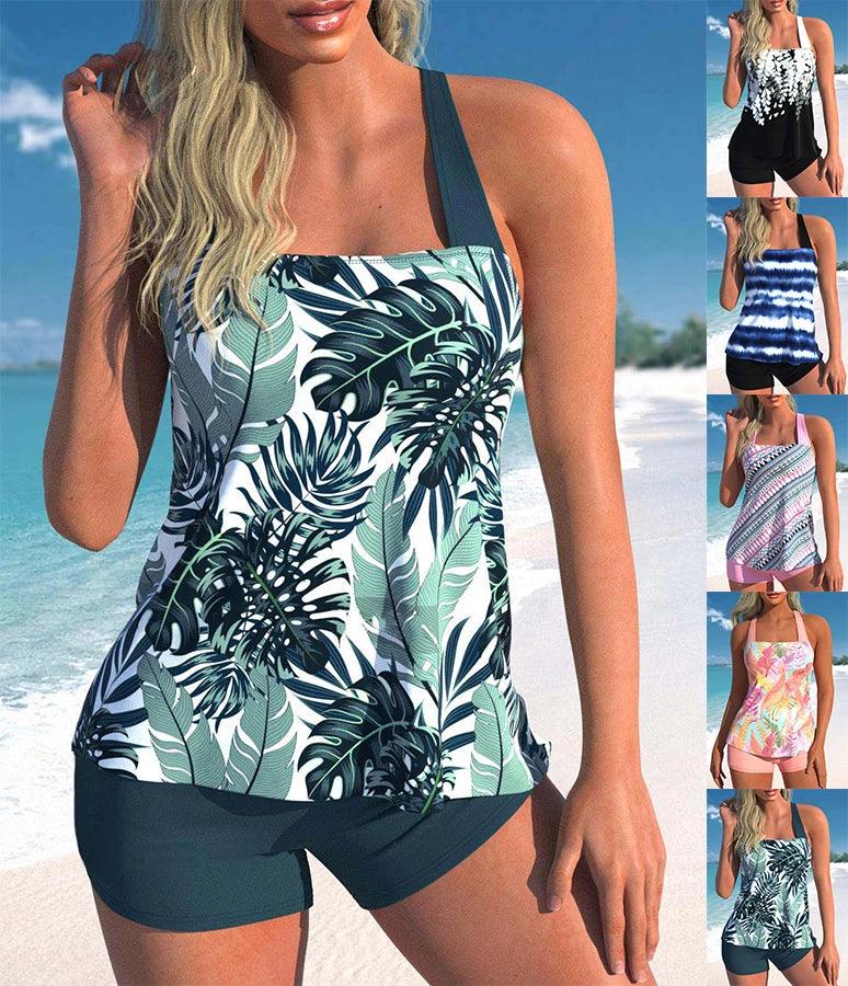 High Quality Design Sexy Women's Bikini Pool Swimsuit Retro Fresh Leaf Print Hanging Neck Strap Swimsuit S-6XL-THAT FASHION STORE