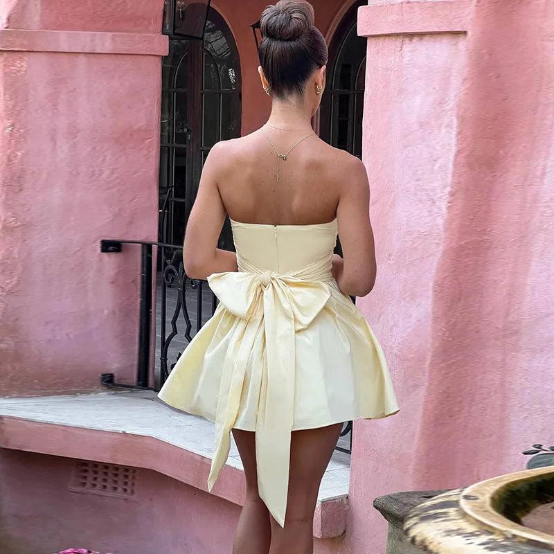 Strapless A-line Sexy Mini Dress Summer Elegant Backless Off-the-shoulder Sheath Dresses Women Banquet Clubwear Evening Vestidos-THAT FASHION STORE