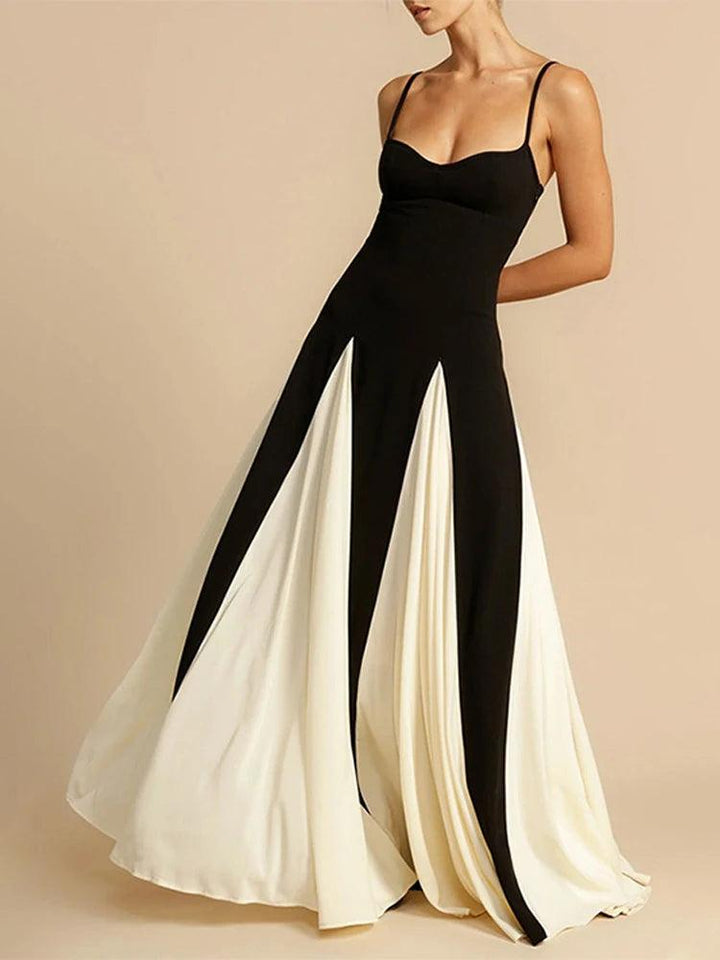 Black White Patchwork Strap Maxi Dress Women Sexy Sleeveless Female Sling Elegant Party Dresses 2024 New Club Vestidos Fashion-THAT FASHION STORE