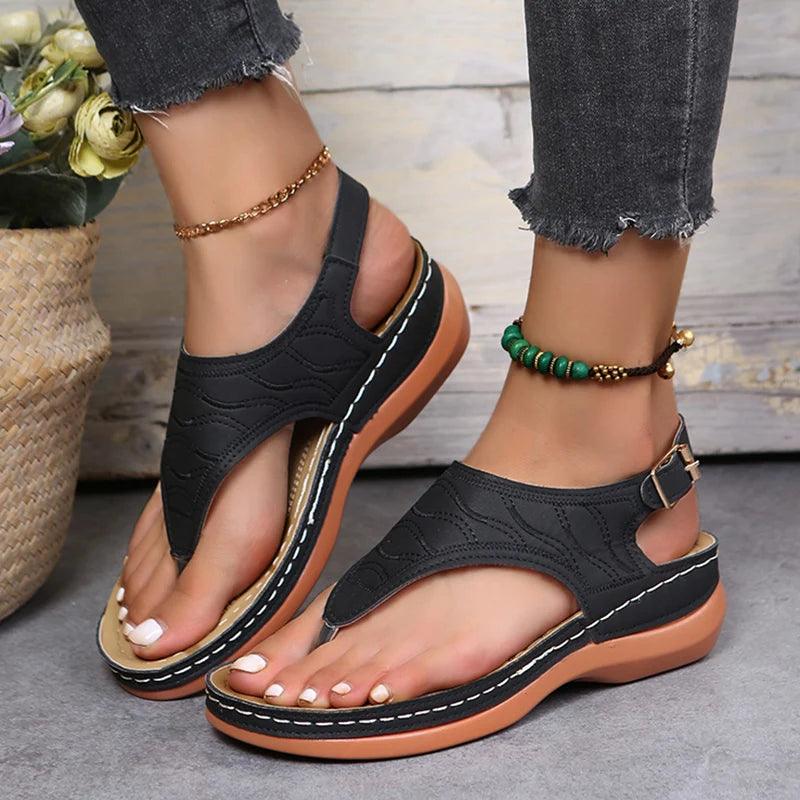 Rimocy Fashion Clip Toe Wedge Sandals Women Summer Platform Rome Sandalias Mujer 2024 Plus Size 43 Thick Sole Beach Shoes Ladies-THAT FASHION STORE