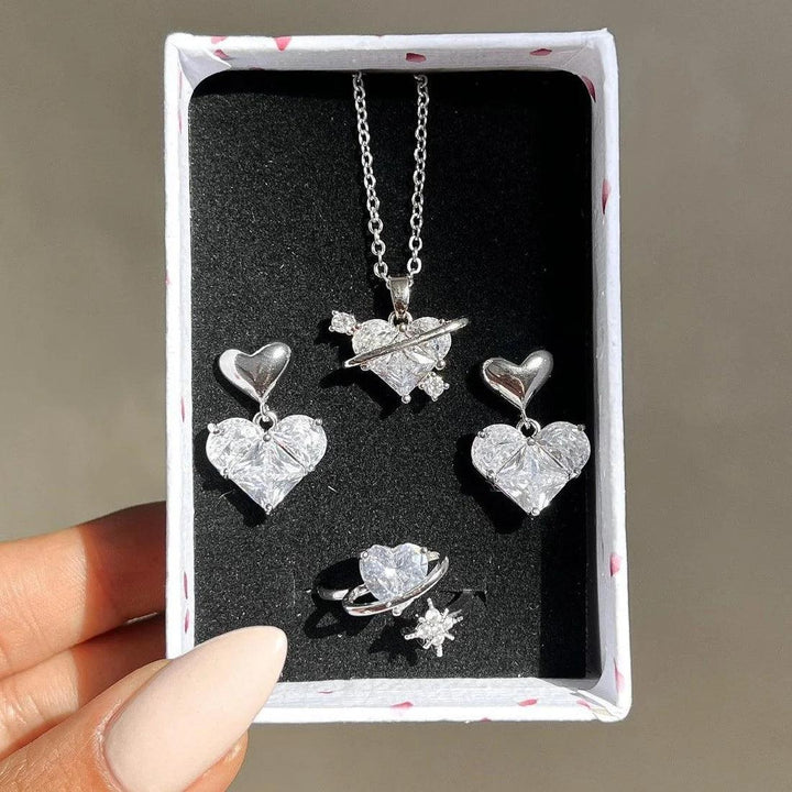 Crystal Angel Wings Heart Pendant Necklaces Set Ladies Girl Simple Y2K Pink White Zircon Love Elegant Necklace Women Jewelry Set-THAT FASHION STORE