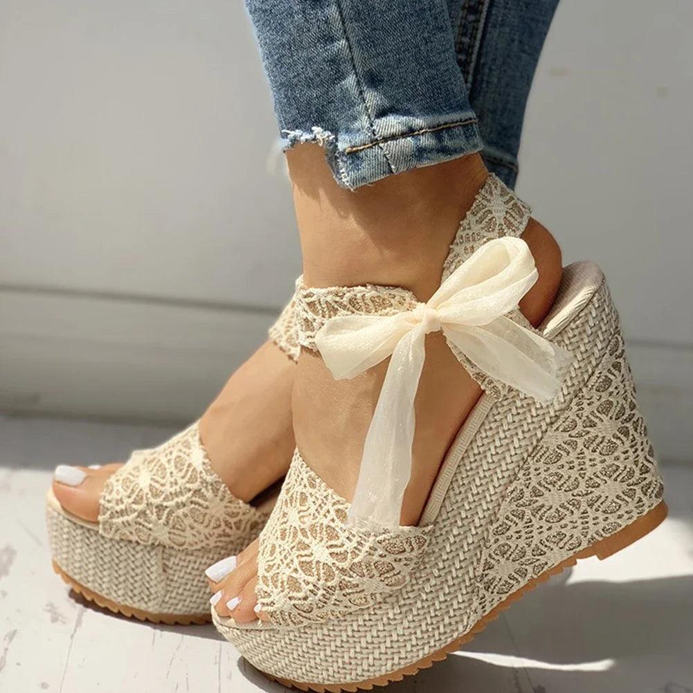 Lace Leisure Women Wedges Heeled Women Shoes 2022 Summer Sandals Party Platform High Heels Shoes Woman-THAT FASHION STORE