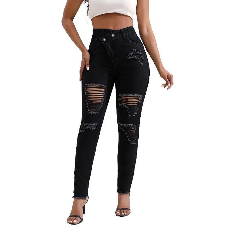 New Sexy Women High Waist Slim Ripped Jeans Hole High Street Trousers Stretch Pencil Pants Trendy Black Leggings Jeans Plus Size-THAT FASHION STORE