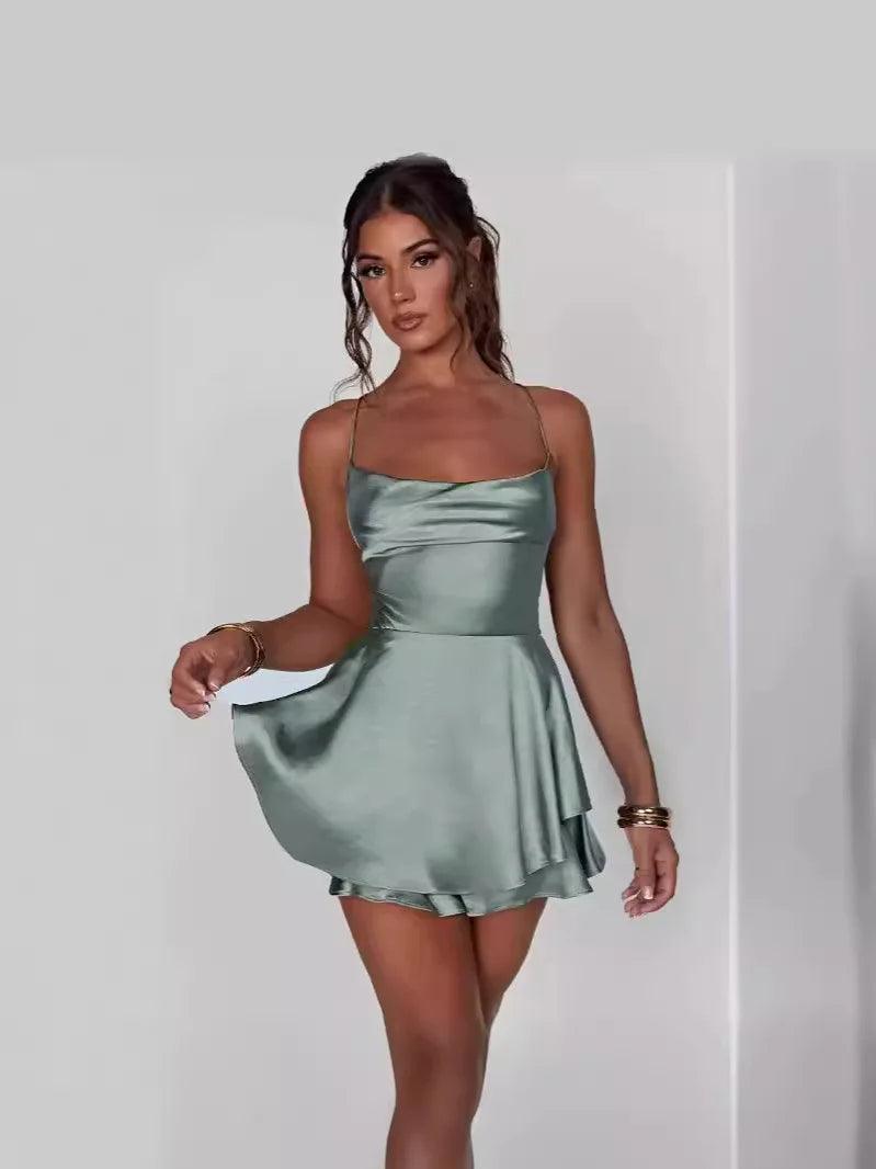 Summer New Popular European and American Style Sexy Slimming Show Solid Color Slimming Dress Short Women's-THAT FASHION STORE