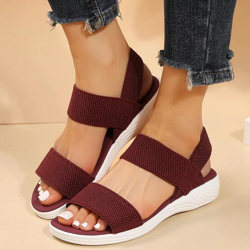 Women's Knit Elastic Cloth Wedge Sandals Slip On Lightweight Walking Sandals Women Plus Size Comfortable Summer Shoes Woman 2023-THAT FASHION STORE