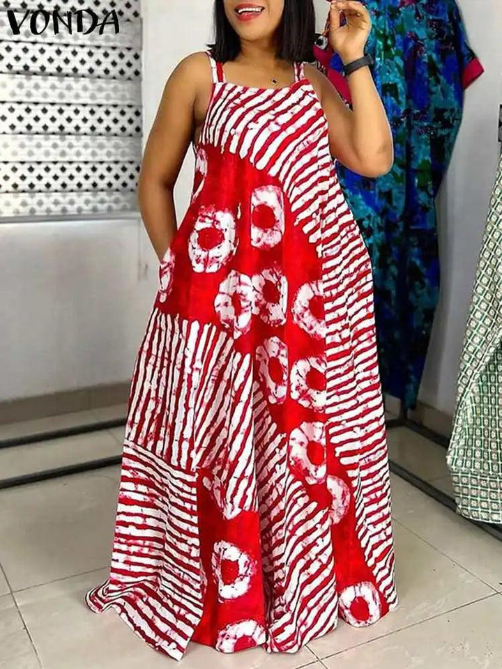 Sexy Sleeveless Dress Bohemian Printed Party Maxi Long Sundress 2024 VONDA Summer Tank Vestidos Beach Loose Casual Robe Oversize-THAT FASHION STORE