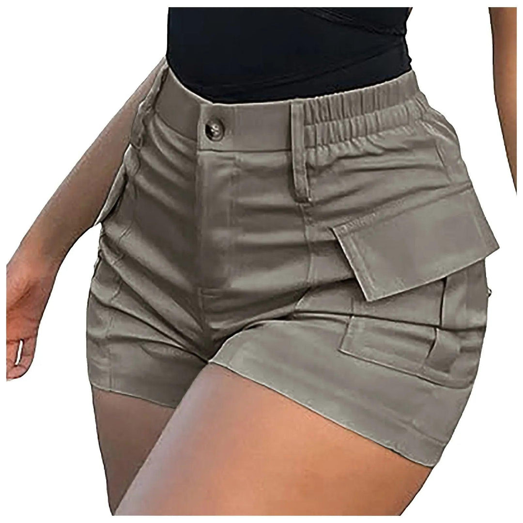 Women Cargo Shorts With Pockets Korean Style High Waist Short Pants Streetwear Summer Y2k Harajuku Solid Bodycon Shorts шорты-THAT FASHION STORE