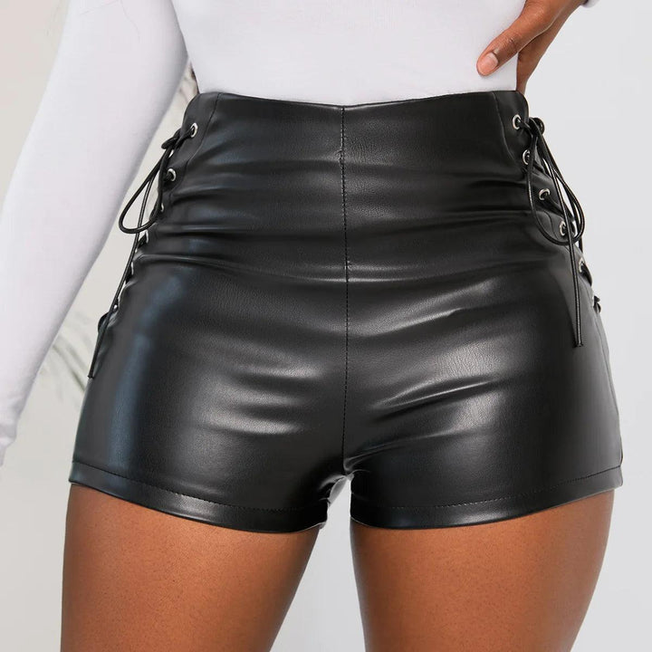 Sexy Black PU Fashion Casual Summer Shorts Women Faux Leather Lace Up Goth Club High Waist Shorts Y2K Slim Short Pants Ecoparty-THAT FASHION STORE