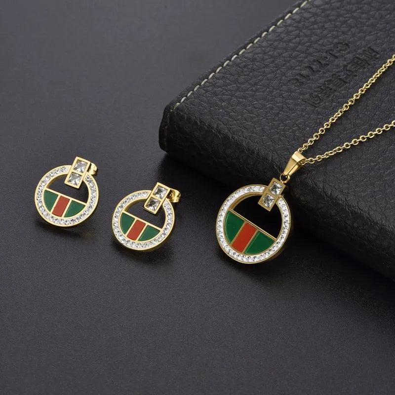 New Fashion Stainless Steel Women Female Charm Crystal Jewelry Set Wedding Party Necklace and Earrings Birthday Gift-THAT FASHION STORE