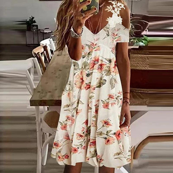 Women's Fashionable Lace V-neck Suspender Dress Summer Casual White Lace Short Skirt-THAT FASHION STORE