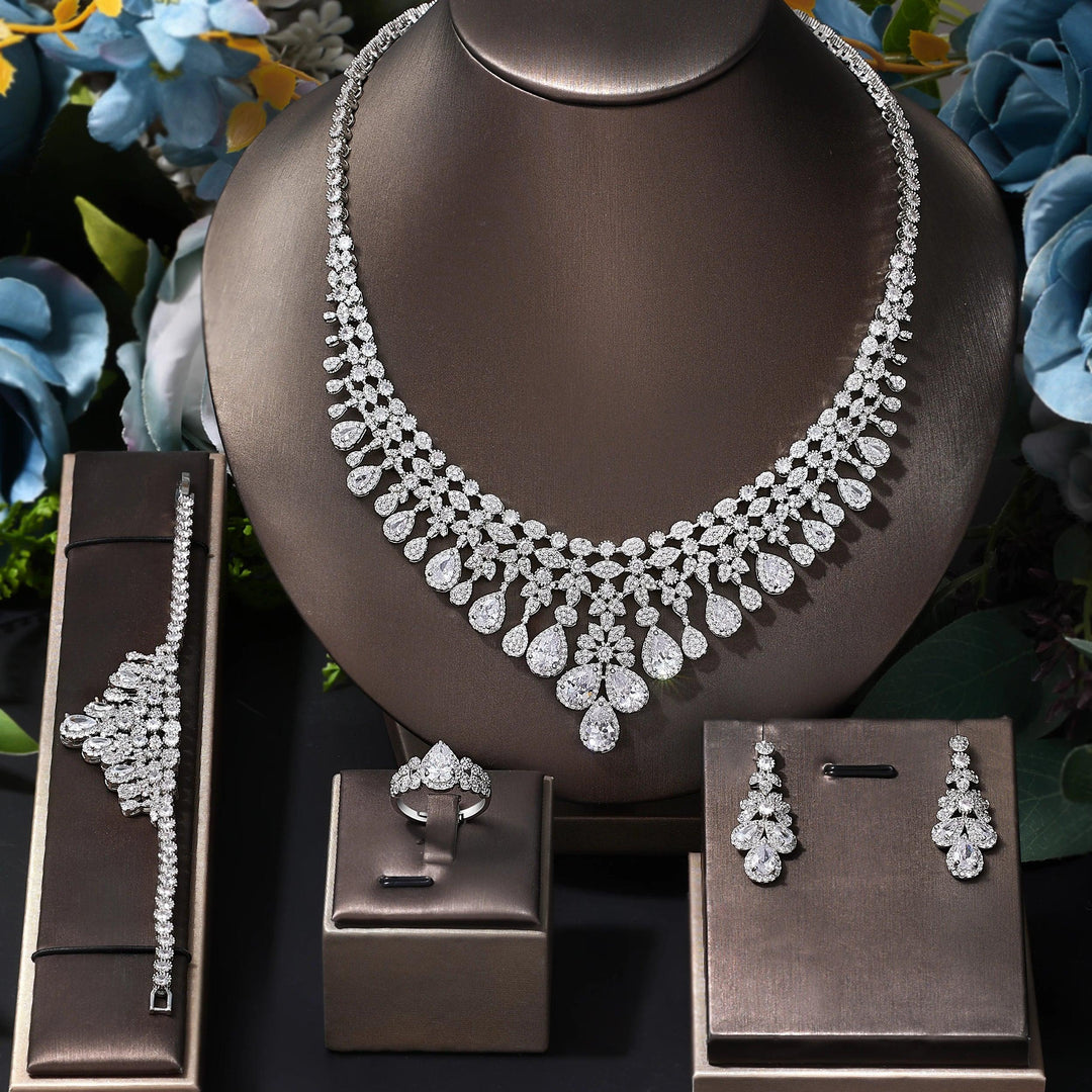 4 pieces of bride zirconia full set of women's party jewelry, luxury Dubai Nigeria CZ luxury crystal wedding necklace set-THAT FASHION STORE