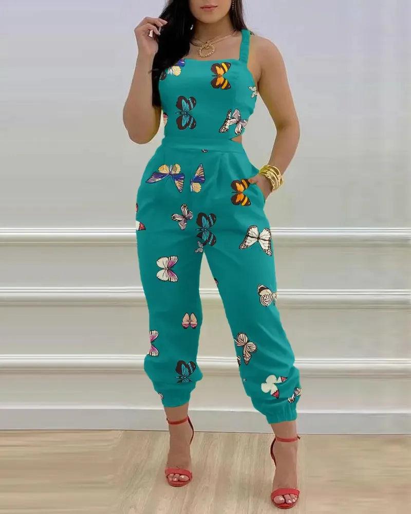 Elegant Women's jumpsuit 2024 Summer Fashion Strap Hollow Sexy Off waist Printed jumpsuit-THAT FASHION STORE