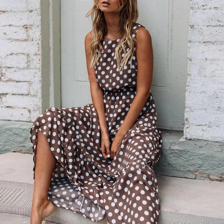 Polka Dot Boho Sundress Women Summer Beach Maxi Long Dresses Sexy Elegant Sleeveless Belts Evening Party Dress Vestido De Mujer-THAT FASHION STORE