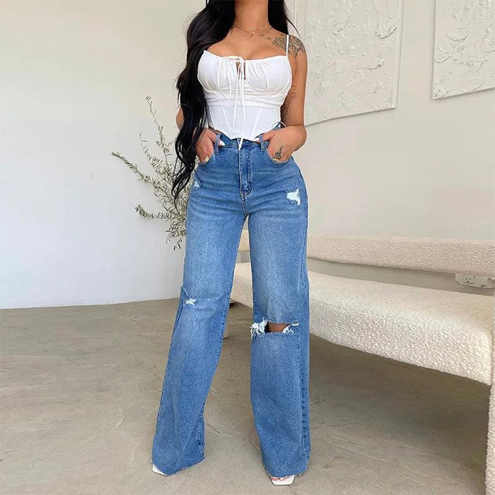 2023 New High Waist Ripped Jeans For Women Fashion Loose Denim Wide Leg Pants Casual Female Trousers S-2XL Drop Shipping-THAT FASHION STORE