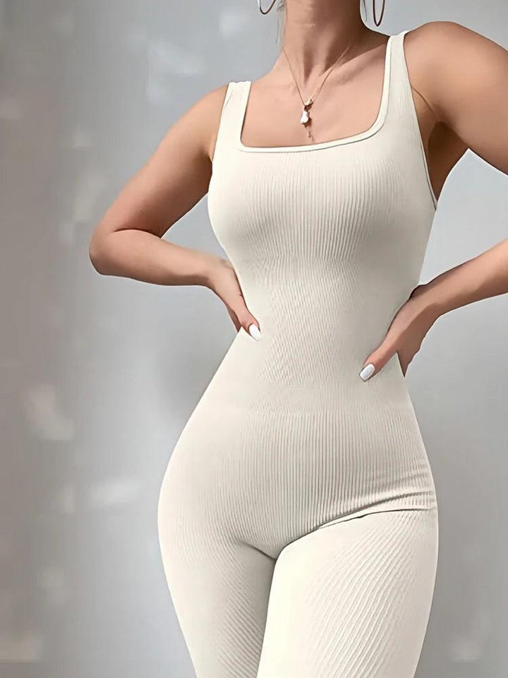 Women's 2-Piece Yoga Jumpsuit Exercise Ribbed Square Collar Sleeveless Vest Sports Jumpsuit-THAT FASHION STORE