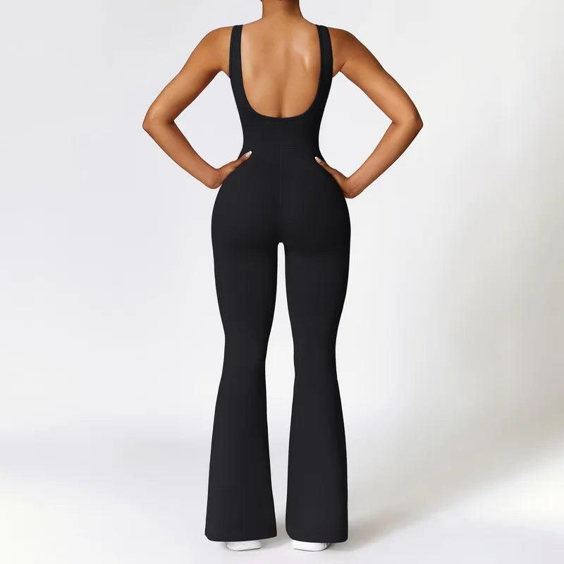 Casual Dancing Pants Streetwear Fashion Women Hollow Back Yoga Long Jumpsuit Round Neck Sleeveless Solid Color Training Outfit-THAT FASHION STORE