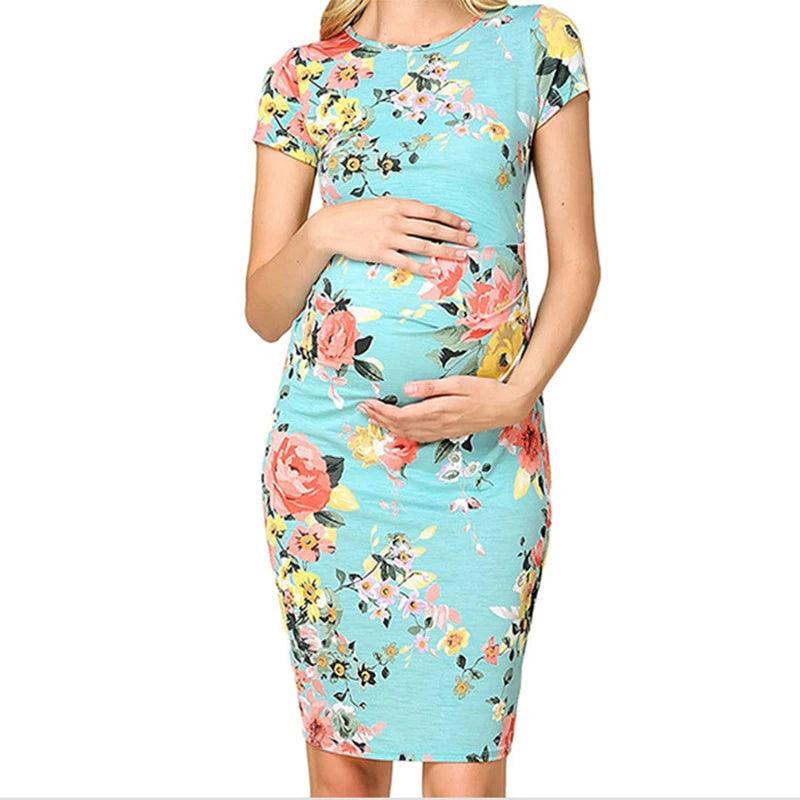 Maternity Women Dress Pregnancy Dresses Mama Clothes Flattering Side Ruching Scoop Neck Pregnant Womens Clothing-THAT FASHION STORE